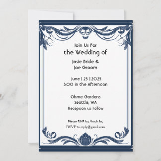 Elegante invitación de boda azul de estilo victori