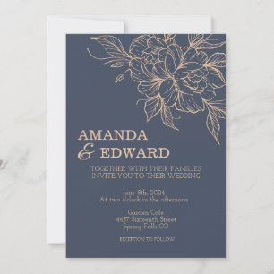 Elegante invitación de boda azul marino