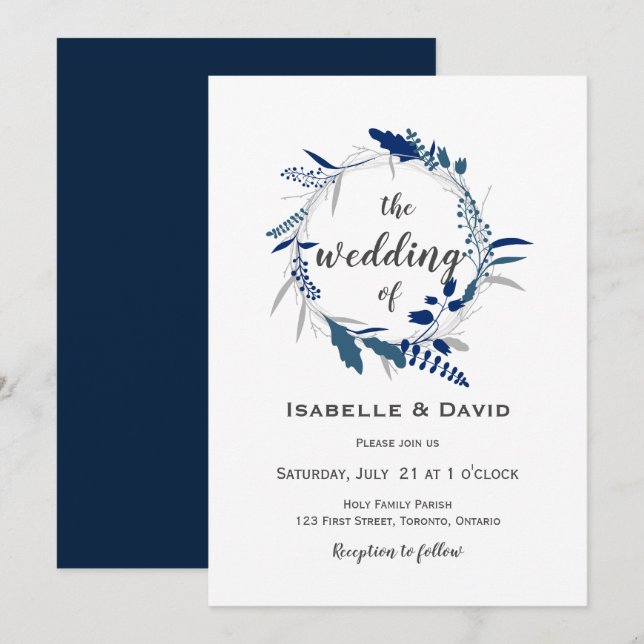 Elegante INVITACIÓN DE BODA Azul Medianoche (Anverso / Reverso)