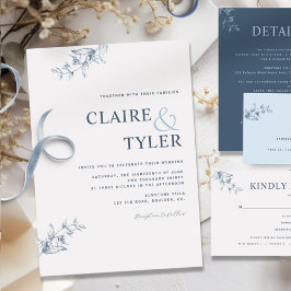 Elegante Invitación de Boda Azul Minimalista Moder