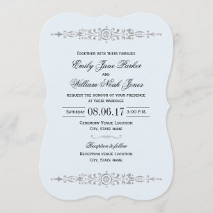 Elegante Invitación de Boda Azul Polvoriento Plate
