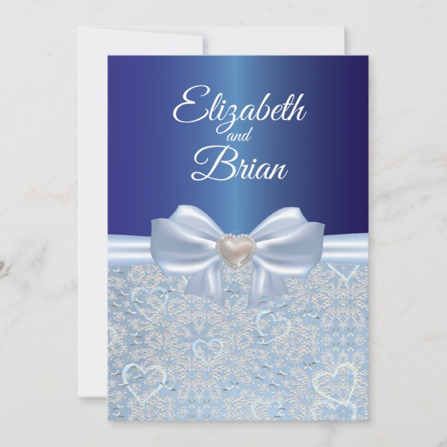 Elegante invitación de boda azul real (Anverso)