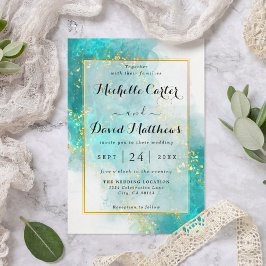 Elegante Invitación De Boda Azul Y Oro