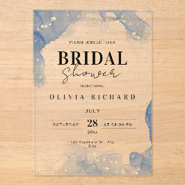 Elegante Invitación de Boda Azul y Oro Mínimo