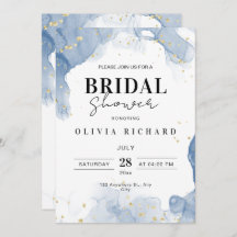 Elegante Invitación de Boda Azul y Oro Mínimo