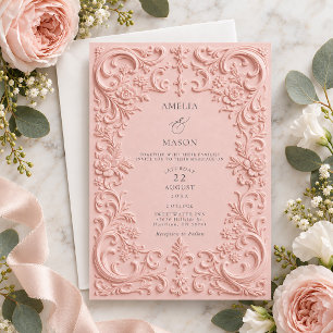 Elegante Invitación de Boda Barroca con Rosa Falso