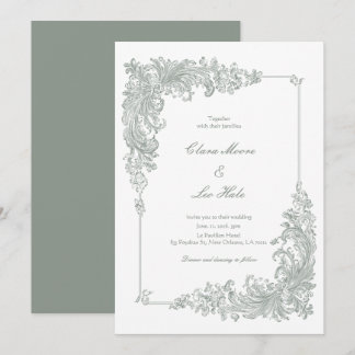 Elegante Invitación de Boda Barroca Verde Salvia