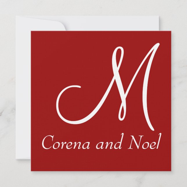 Elegante invitación de boda blanca y negra roja (Anverso)