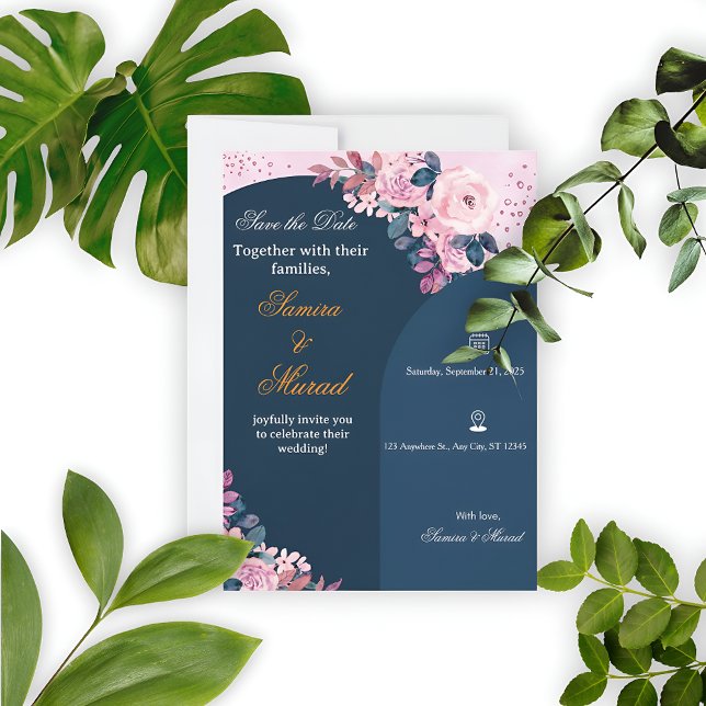 Elegante Invitación de Boda Boho con Flores Azules (Subido por el creador)