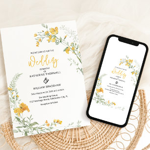 Elegante Invitación de Boda Boho Floral Amarillo