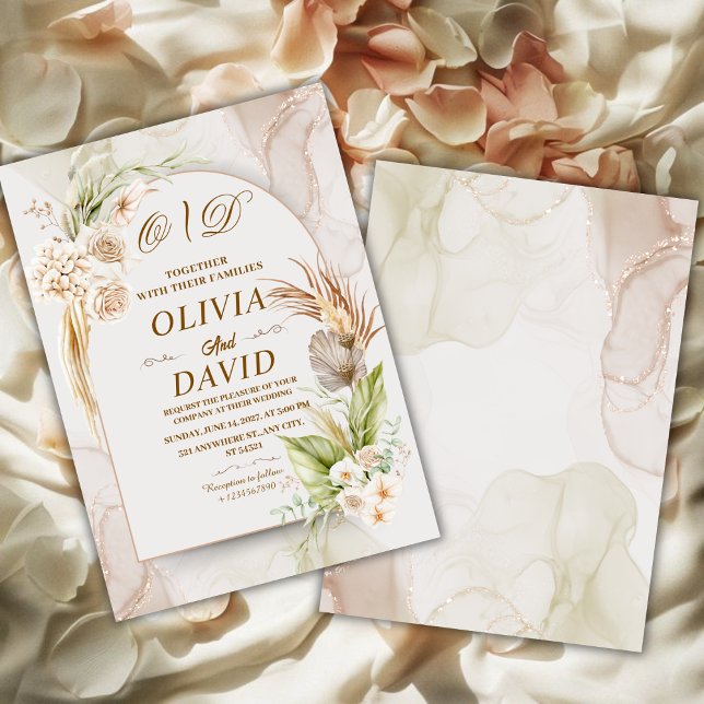 Elegante Invitación de Boda Boho Neutral con Hierb (Subido por el creador)