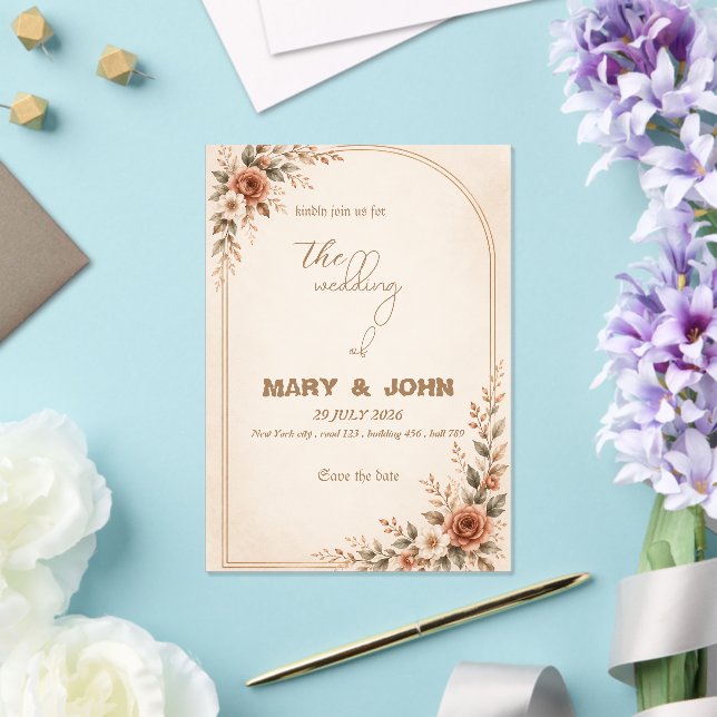Elegante invitación de boda boho rústica de terrac (Insitu (Boda))