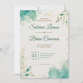 Elegante Invitación de Boda Botánica Acuarela Verd