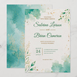 Elegante Invitación de Boda Botánica Acuarela Verd