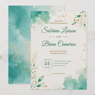 Elegante Invitación de Boda Botánica Acuarela Verd