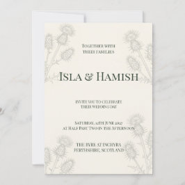 Elegante Invitación de Boda Botánica Cardo Escocés