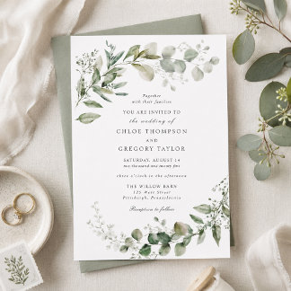 Elegante Invitación de Boda Botánica de Eucalipto