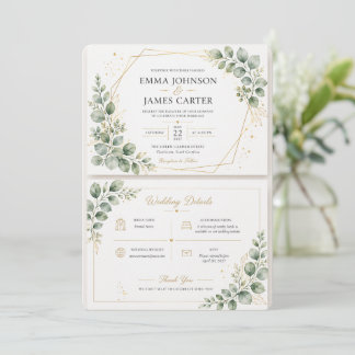 Elegante Invitación de Boda Botánica Verde Salvia