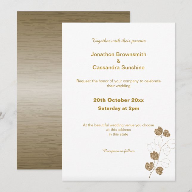 ELEGANTE INVITACIÓN DE BODA BRONZE GOLD EUCALYPTUS (Anverso / Reverso)