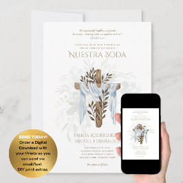 Elegante Invitación De Boda Católica Bilingüe