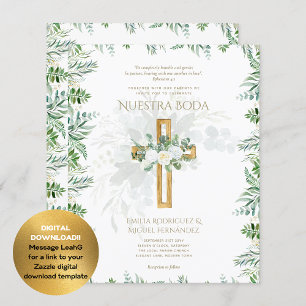 Elegante Invitación De Boda Católica Bilingüe Inv