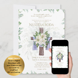 Elegante Invitación De Boda Católica Bilingüe Inv