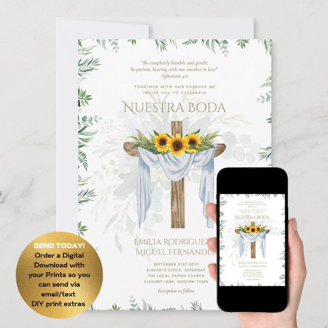 Elegante Invitación De Boda Católica Bilingüe Inv (Subido por el creador)
