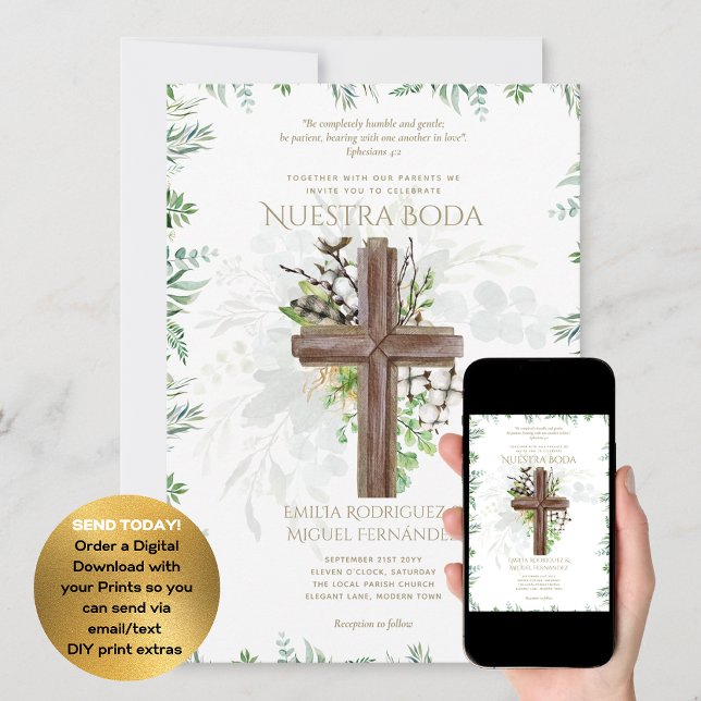 Elegante Invitación De Boda Católica Bilingüe Inv (Subido por el creador)