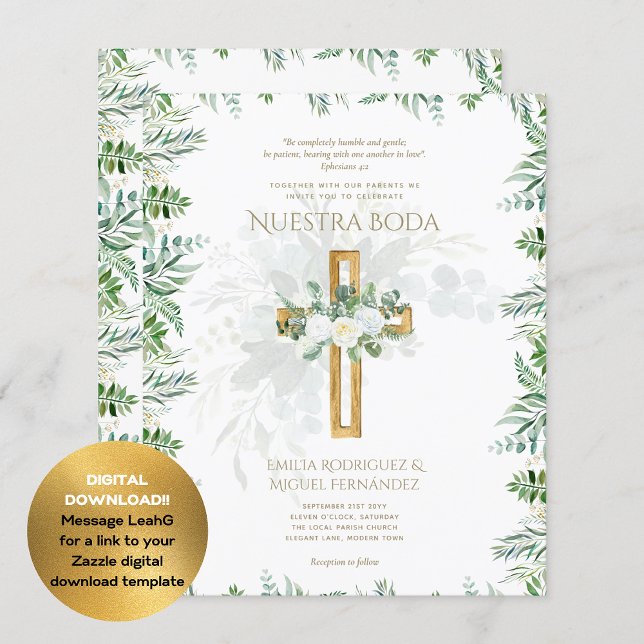 Elegante Invitación De Boda Católica Bilingüe Inv (Subido por el creador)