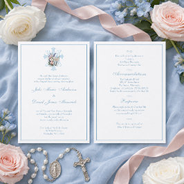 Elegante Invitación de Boda Católica Mariana Azul