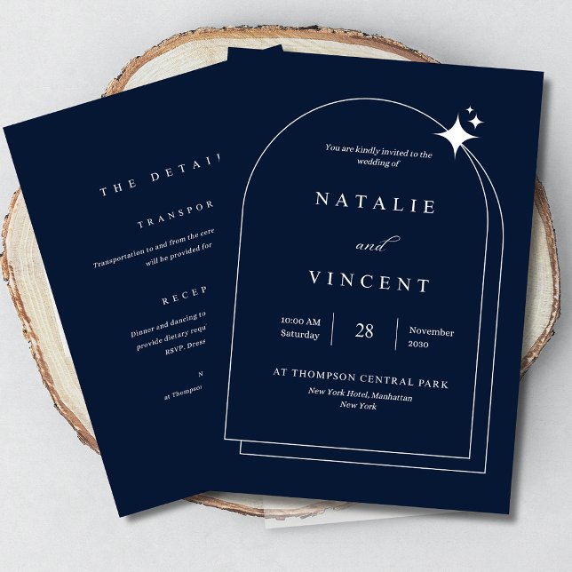 Elegante Invitación de Boda Celestial Azul Marino (#wedding)