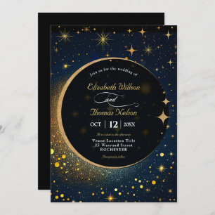 Elegante invitación de boda celestial de luna míst