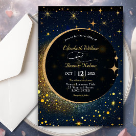 Elegante invitación de boda celestial de luna míst