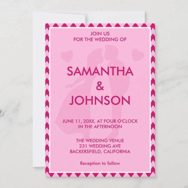 Elegante Invitación de Boda Chevron Rosa Minimalis (Anverso)