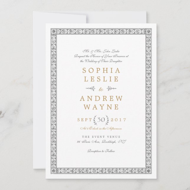 Elegante invitación de boda clásica (Anverso)