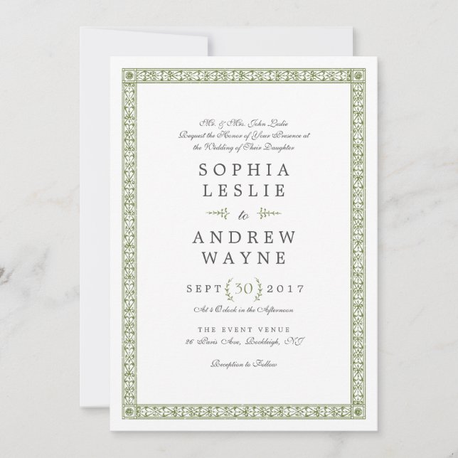 Elegante invitación de boda clásica (Anverso)