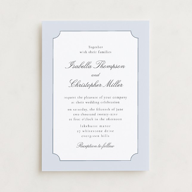 Elegante Invitación de Boda Clásica con Marco Azul (Subido por el creador)