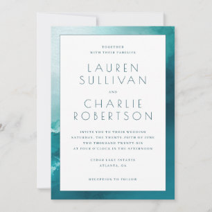 Elegante Invitación de Boda con Acuarela Azul