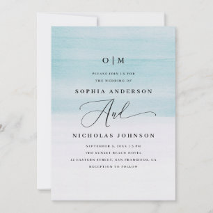 Elegante Invitación de Boda con Acuarela Azul Le