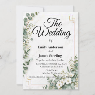 Elegante Invitación de Boda con Acuarela de Eucali