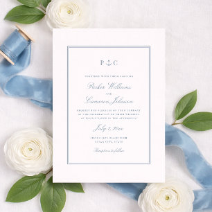 Elegante invitación de boda con ancla azul polvori