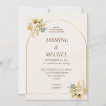 Elegante Invitación de Boda con Arco de Oro y Pamp