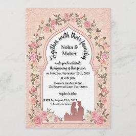 Elegante Invitación de Boda con Arco de Rosas Rosa