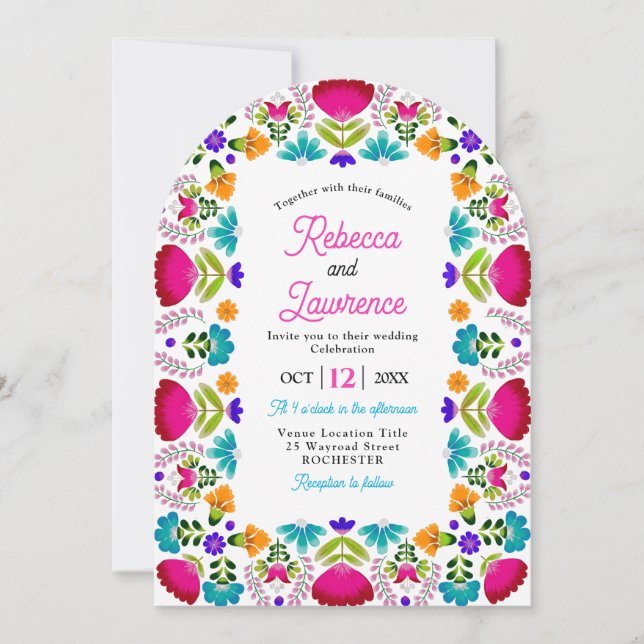 Elegante invitación de boda con arco en código QR  (Anverso)
