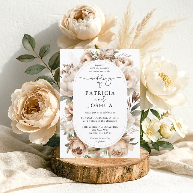 Elegante Invitación de Boda con Arco Floral Boho (Rustic Boho Wedding Invitation styled with pampas grass and blush floral accents)