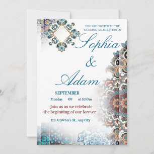 Elegante Invitación de Boda con Azulejos Marroquíe