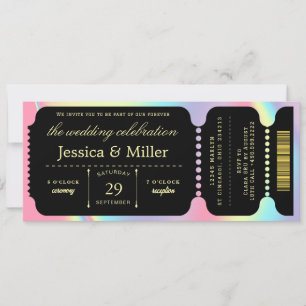 Elegante Invitación de Boda con Boleto Negro y Dor