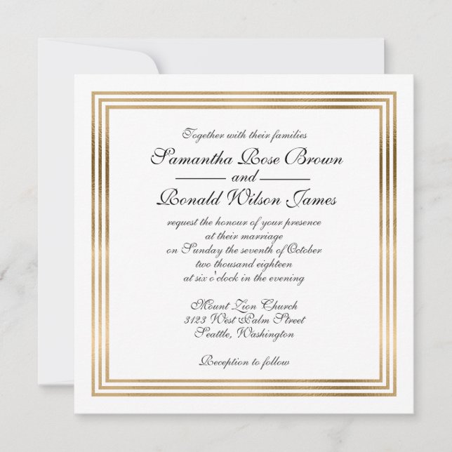 Elegante invitación de boda con borde de Relieve m (Anverso)