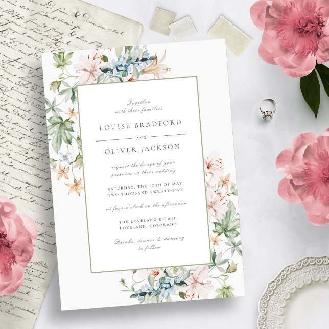 Elegante Invitación de Boda con Borde Floral de Ac (Subido por el creador)