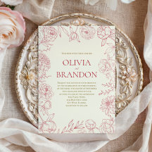 Elegante Invitación de Boda con Borde Floral de Pe